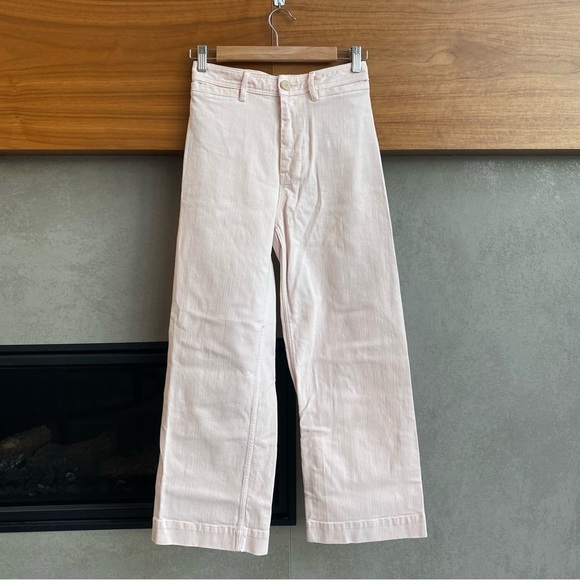Rebecca Taylor La Vie High Rise Wide Leg Cropped Jean, Blush Light Pink, Size 25 - Picture 4 of 11